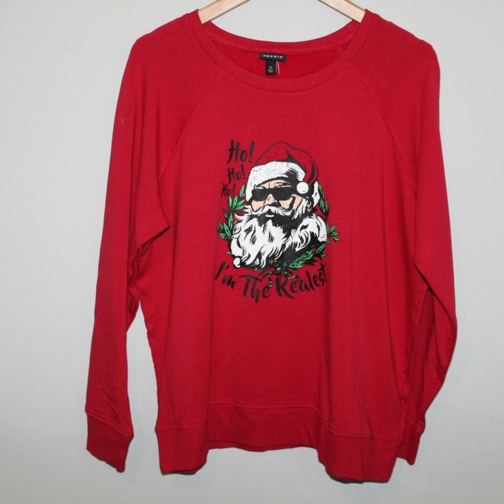 ✨2/$20 NWT Torrid Red Fleece Santa Holiday Sweatshirt Christmas Plus Size 1X 2X - Picture 5 of 8